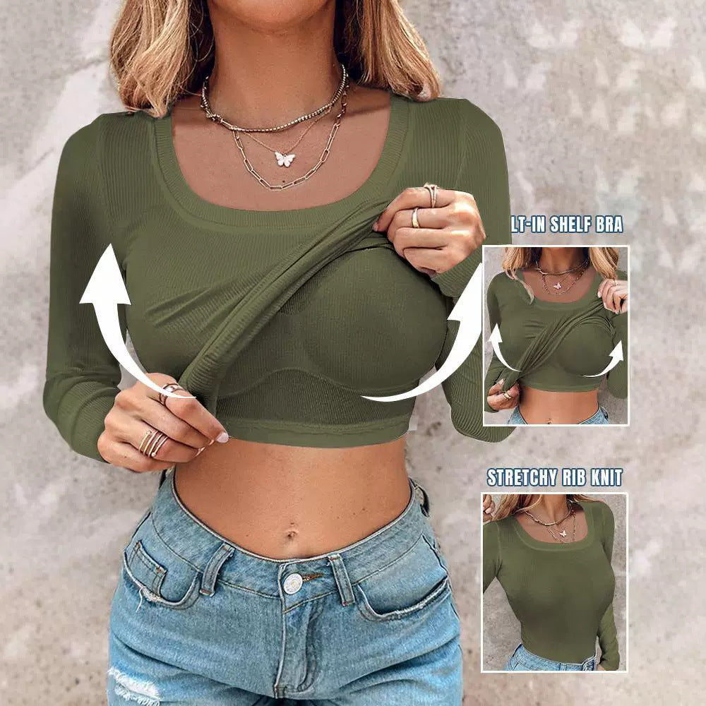Women's U-shaped Underwear Solid Color Sexy Bottom Wear Long-sleeved Top