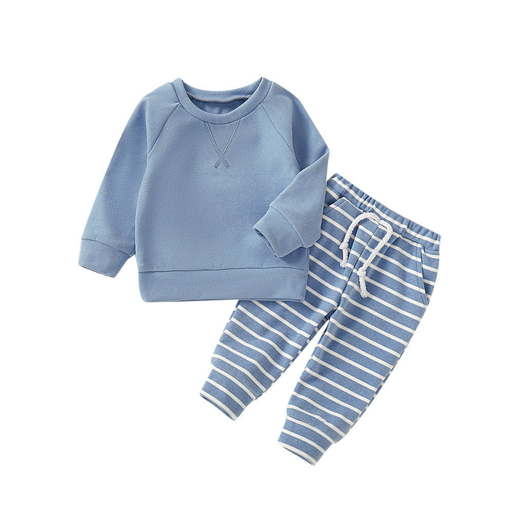 Toddler Boys And Girls Clothes Set Sweatshirt Tops Long Striped Pants Pajamas outfit 3-18 Months