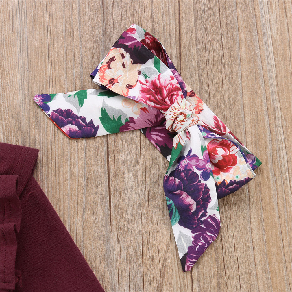 Ramia Ruffle Set Toddler Baby Girls Ruffles Long Sleeve Tops Romper Floral Skirts Headband Outfit Clothes