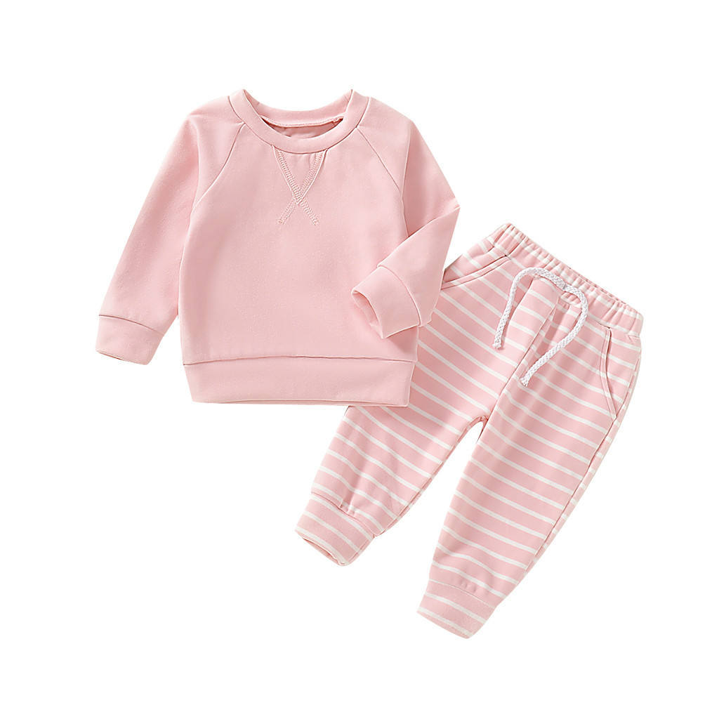 Toddler Boys And Girls Clothes Set Sweatshirt Tops Long Striped Pants Pajamas outfit 3-18 Months