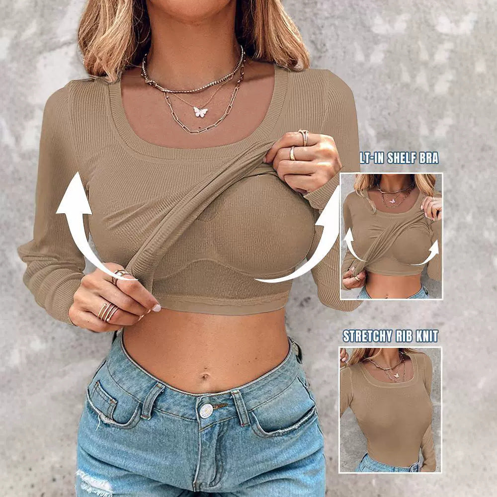 Women's U-shaped Underwear Solid Color Sexy Bottom Wear Long-sleeved Top
