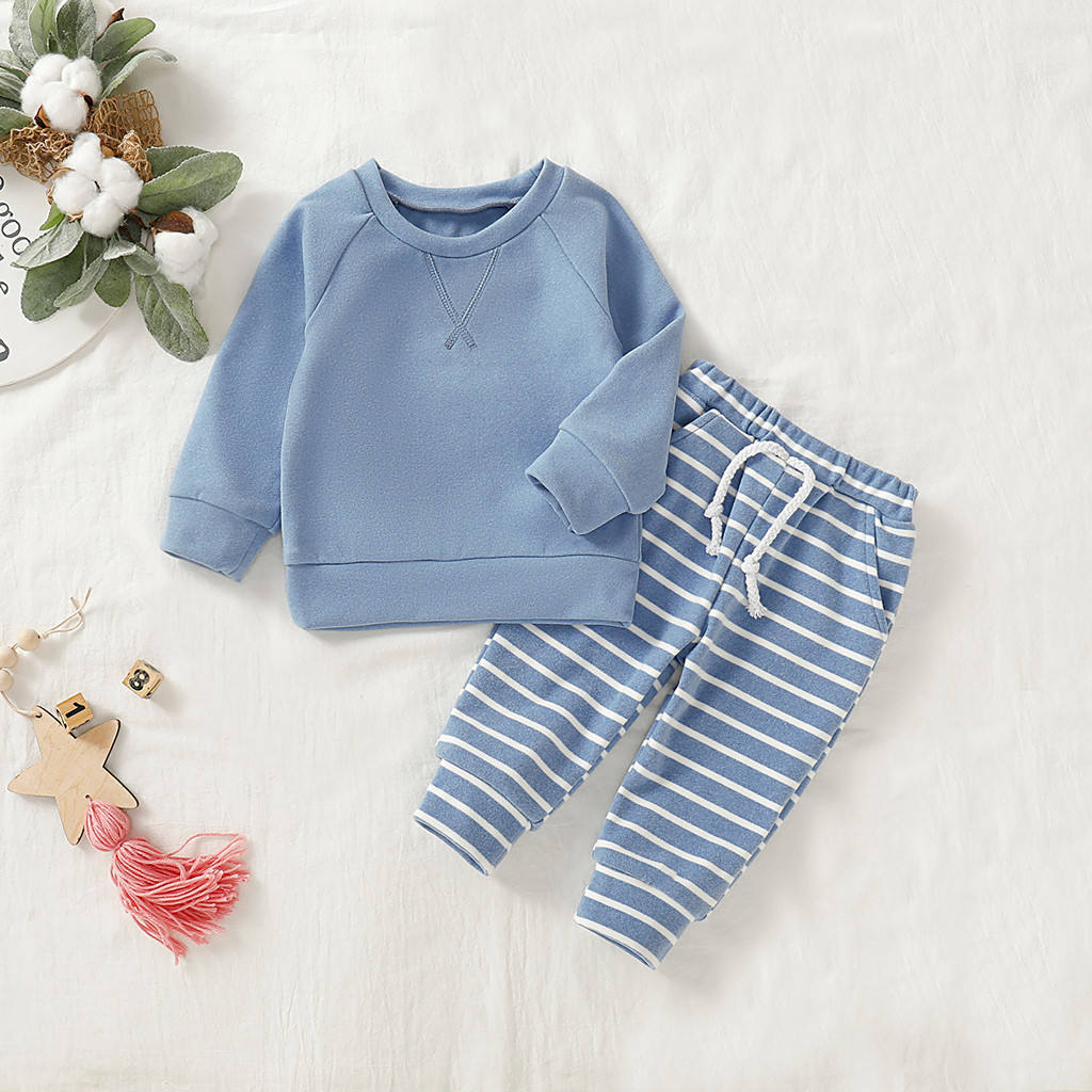 Toddler Boys And Girls Clothes Set Sweatshirt Tops Long Striped Pants Pajamas outfit 3-18 Months