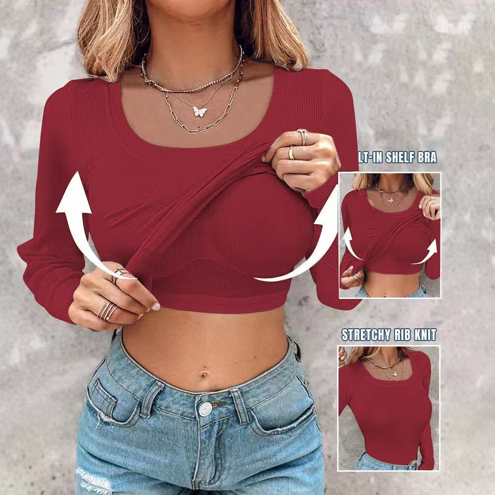Women's U-shaped Underwear Solid Color Sexy Bottom Wear Long-sleeved Top
