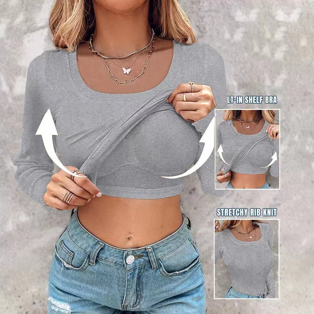 Women's U-shaped Underwear Solid Color Sexy Bottom Wear Long-sleeved Top
