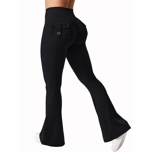 Yoga Peach Hip Pocket Flared Pants For Quick Drying And Abdominal Compression, Small Sexy Pants