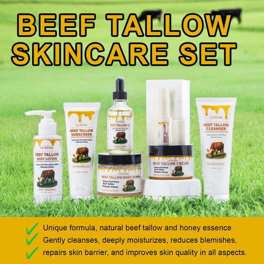 Butter Honey Seven-piece Facial Cleanser Face Cream Lipstick Protective Cream Body Lotion Facial Scrub Beef Fat Set