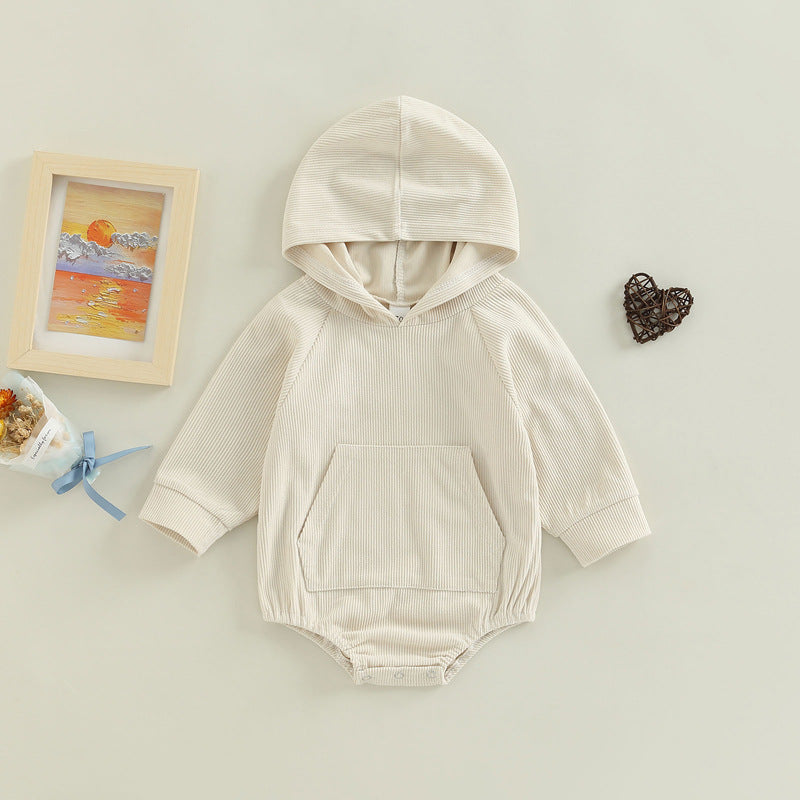 New Infant And Toddler Thin Pit Strip Long-sleeved Hooded Harness Crawling Clothes