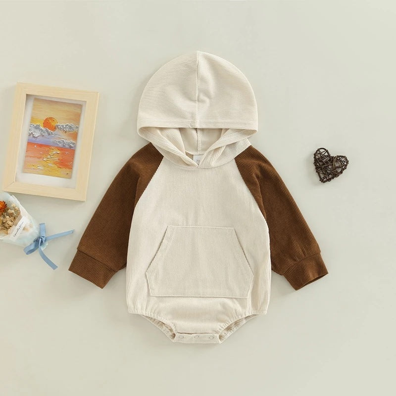 New Infant And Toddler Thin Pit Strip Long-sleeved Hooded Harness Crawling Clothes